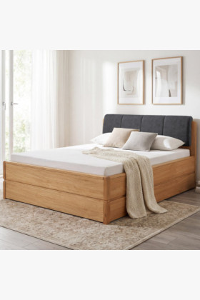 Bett Helsinki 200x200 cm Eiche gebürstet mit Stoffkopfteil